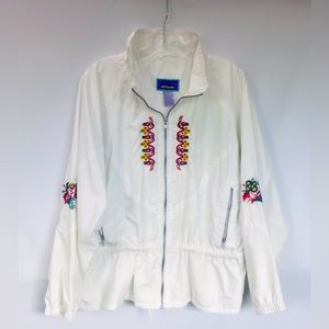 Vintage Healthy Attitude 80s White Floral Windbreaker Jacket Size XL